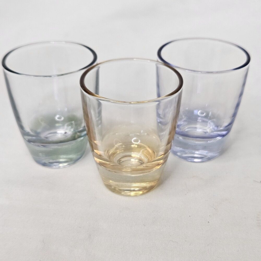 Vintage Luminarc France Cordial Shot Glasses Set Of 3 Amber Green Blue